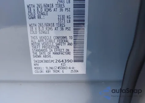 2023 Nissan Pathfinder Rock Creek 4Wd z USA, uszkodzony, nr VIN 5N1DR3BD1PC264390